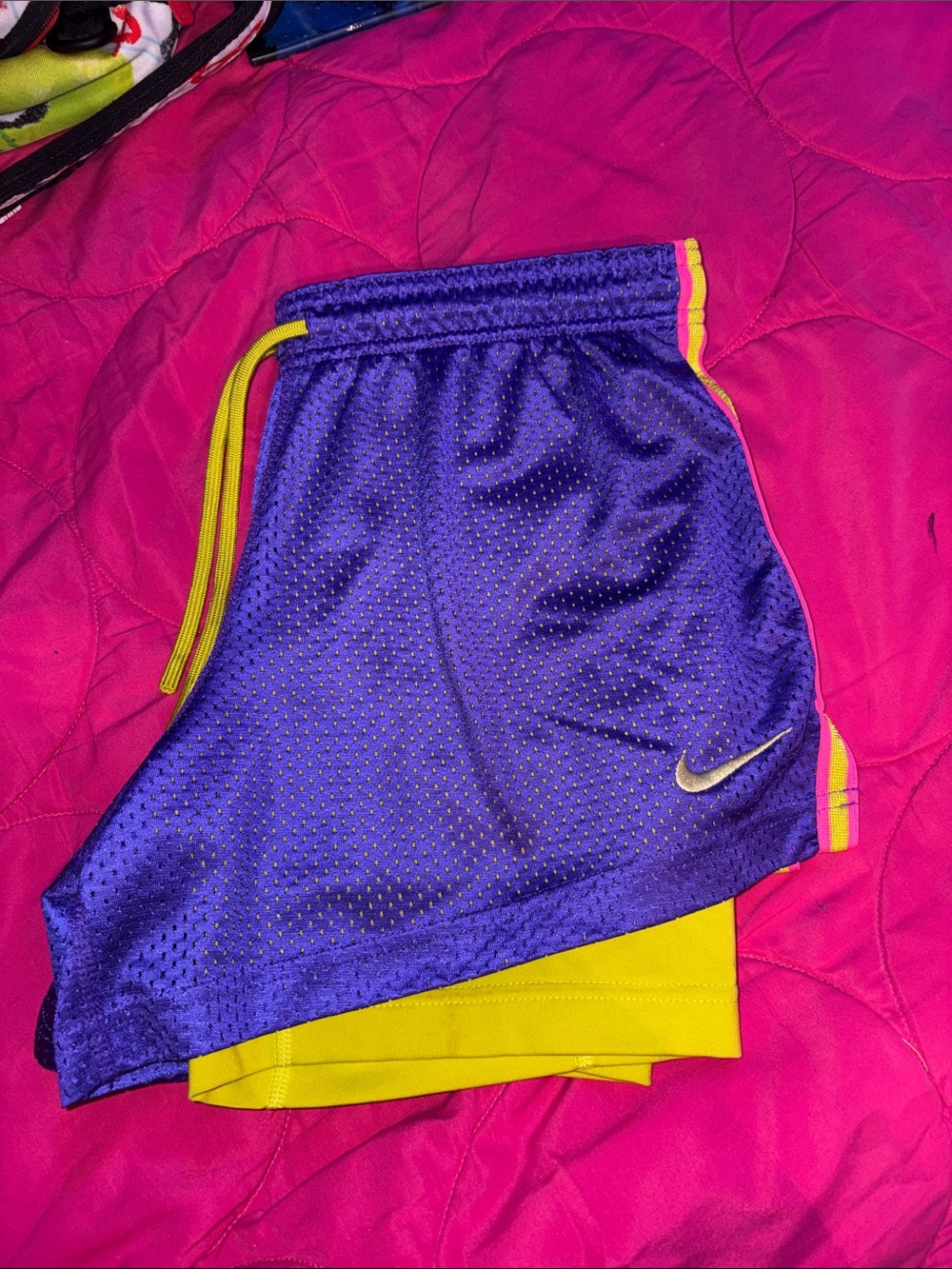 Nike Purple Mesh Athletic Shorts with Yellow Liner